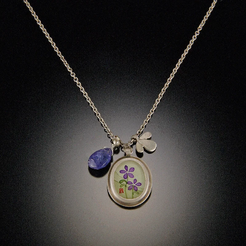 double necklace for women-Violets Charm Necklace with Tanzanite