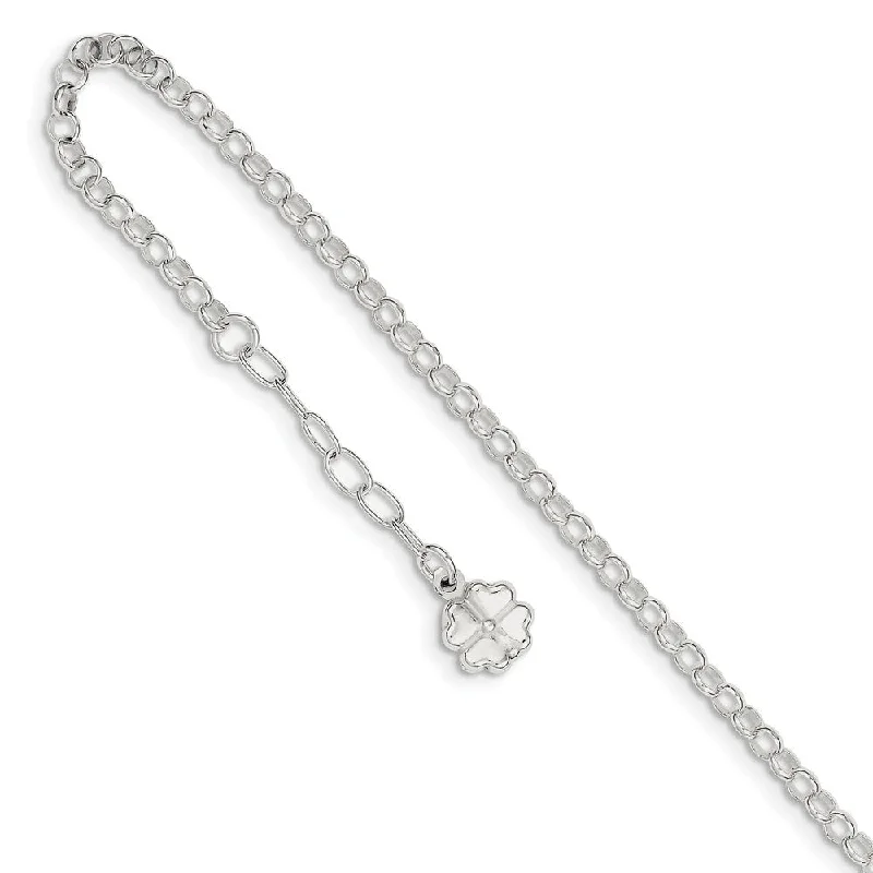 bohemian bracelet for women-Sterling Silver 3.5mm Cable Chain And Four Leaf Clover Anklet, 9-10 In