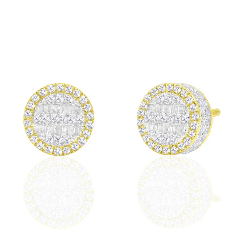 clip-on earrings for women-Baguette & Round Brilliant Diamond Stud Earrings (14K)