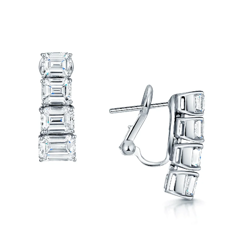 geometric earrings for women-18ct White Gold Emerald Cut Diamond Horizontal Set Four Stone Drop Earrings