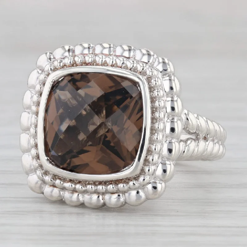 emerald cut engagement ring for women-7.40ct Smoky Quartz Solitaire Ring Sterling Silver Size 7 Cocktail