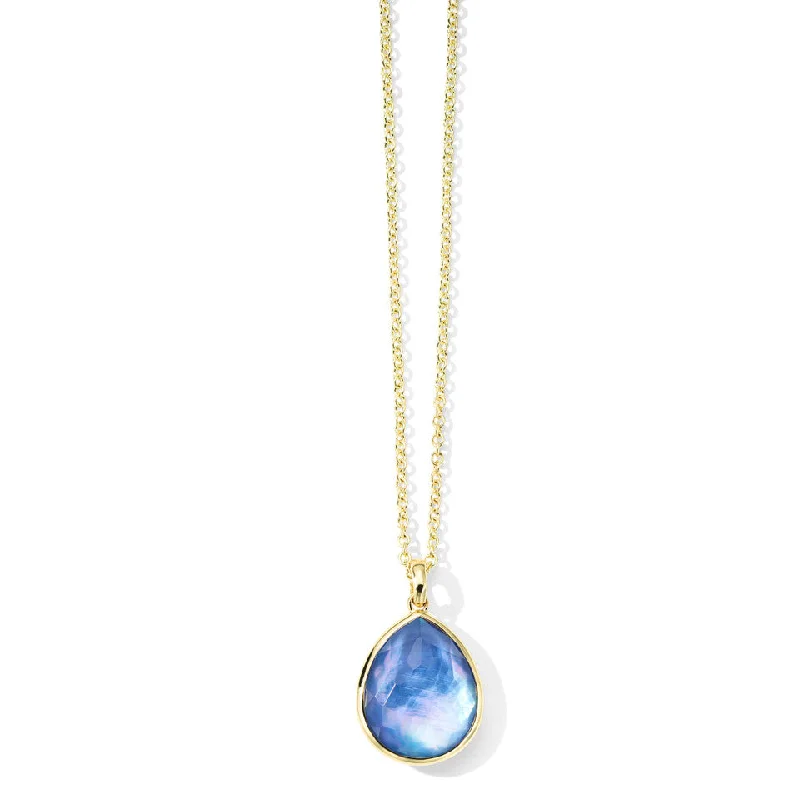 rose gold pendant necklace for women-18K Gold Rock Candy® Medium Teardrop Pendant in Rock Crystal, MOP, and Lapis Triplet 16-18