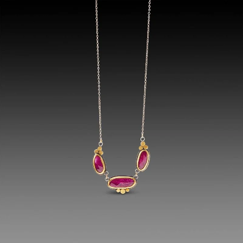 layering necklace for women-Rubies with 22k Gold Trios Necklace