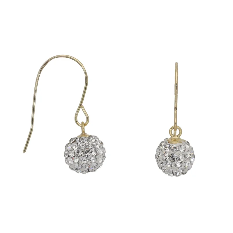 geometric earrings for women-New 9ct Gold Crystal Ball Drop Earrings