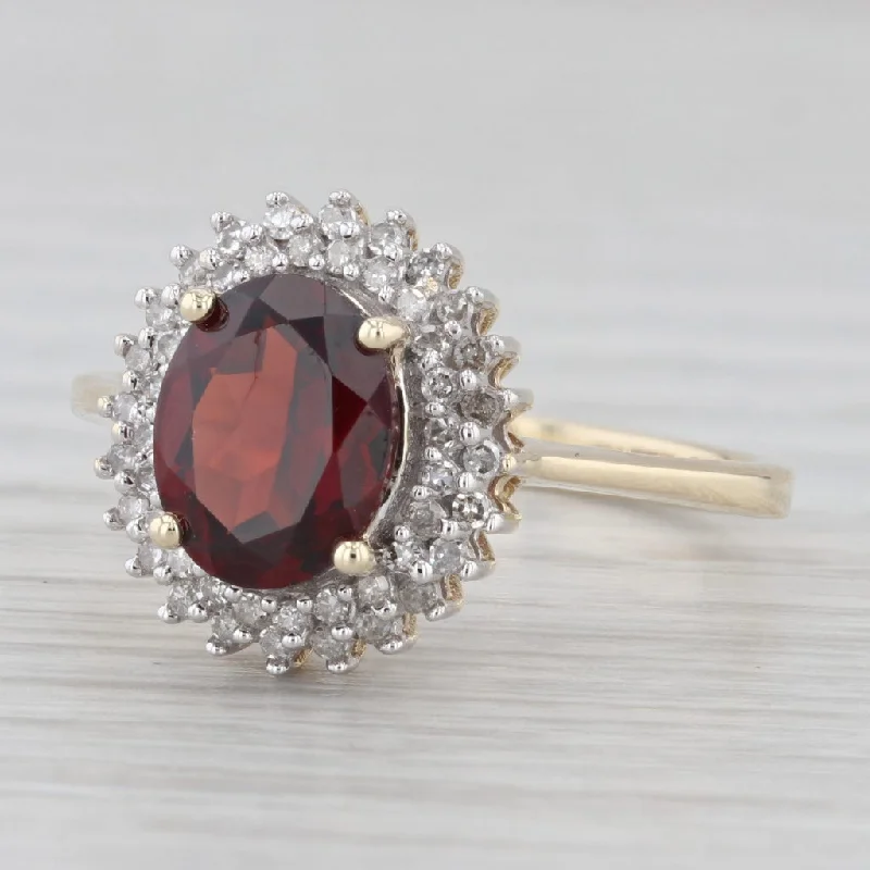 silver engagement ring for women-2.10ctw Oval Garnet Diamond Halo Ring 10k Yellow Gold Size 9.25