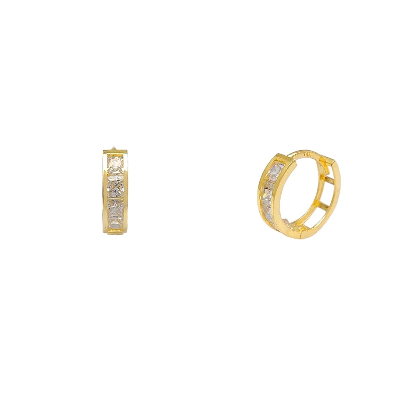 custom name earrings for women-Channel Setting Princess Cut Huggie Earrings (14K)