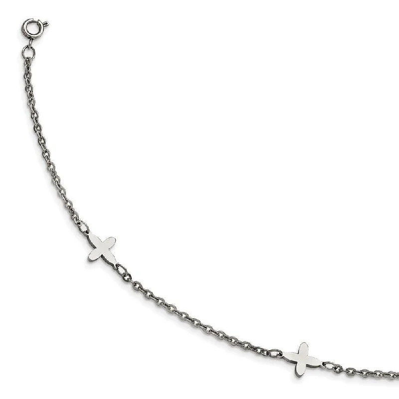 ankle bracelet for women-Stainless Steel Polished Cross Charms with 1in extension Anklet