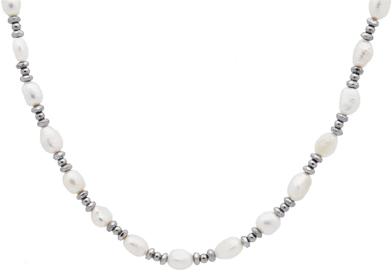 artistic necklace for women-Mens 6MM Baroque Pearl Stainless Steel Necklace With Beads