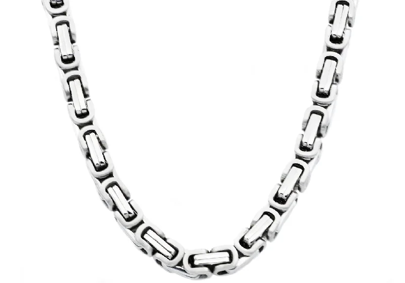 layered gold necklace for women-Mens Stainless Steel Byzantine Link Chain Necklace