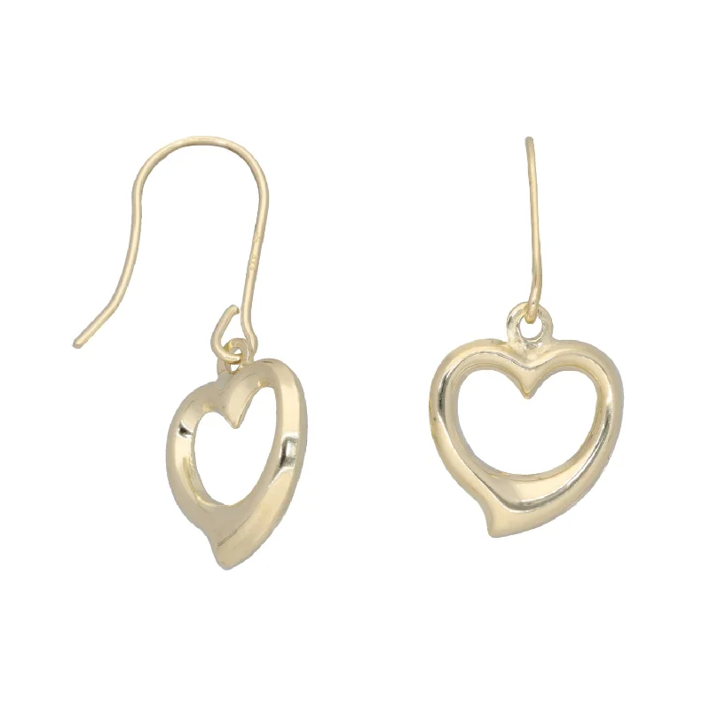 minimalist earrings for women-New 9ct Gold Heart Drop/Dangle Earrings