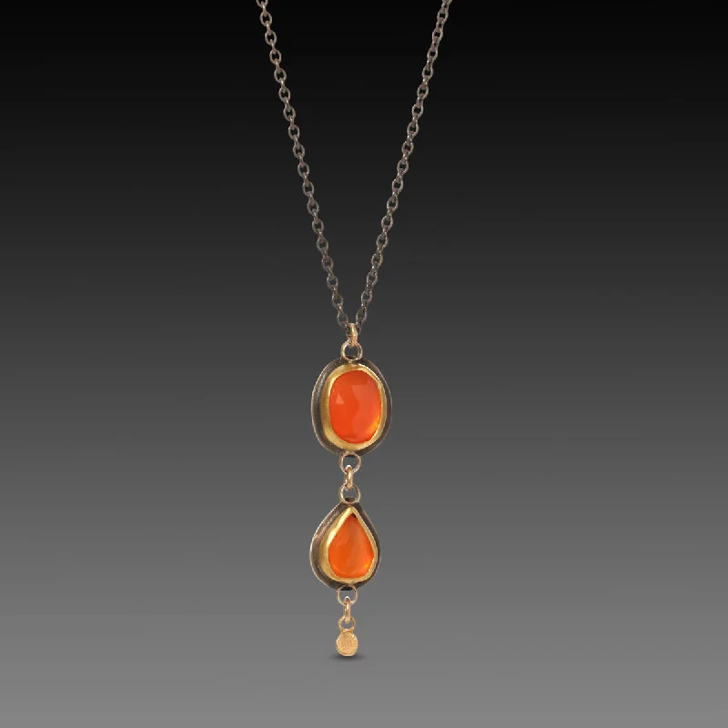 minimalist gold necklace for women-Double Carnelian Necklace with Gold Drop