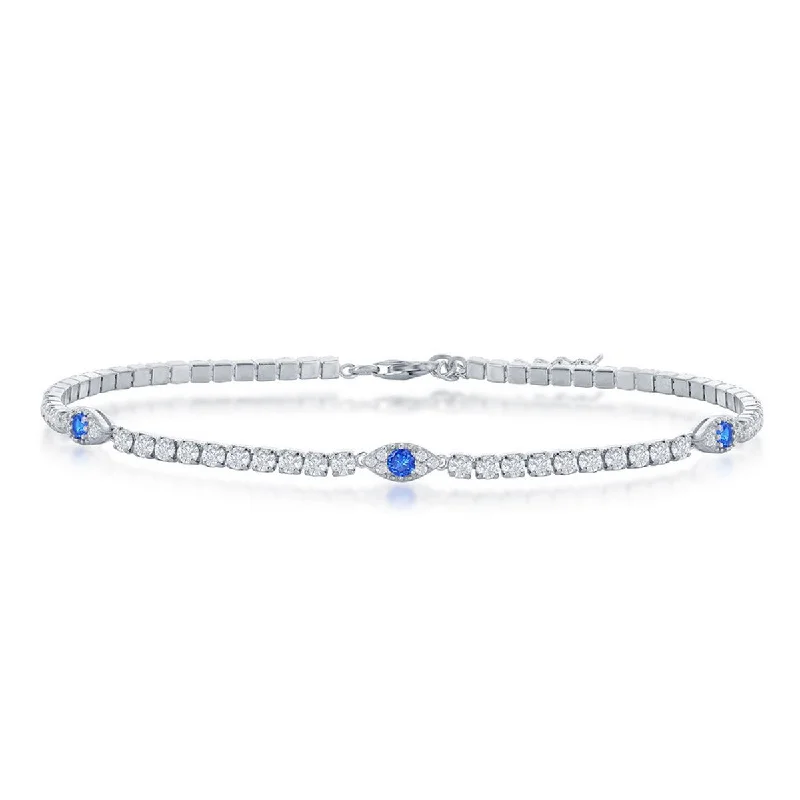 unique anklet for women-Classic Women's Anklet - Sterling Silver CZ Evil Eye Tennis | R-9279