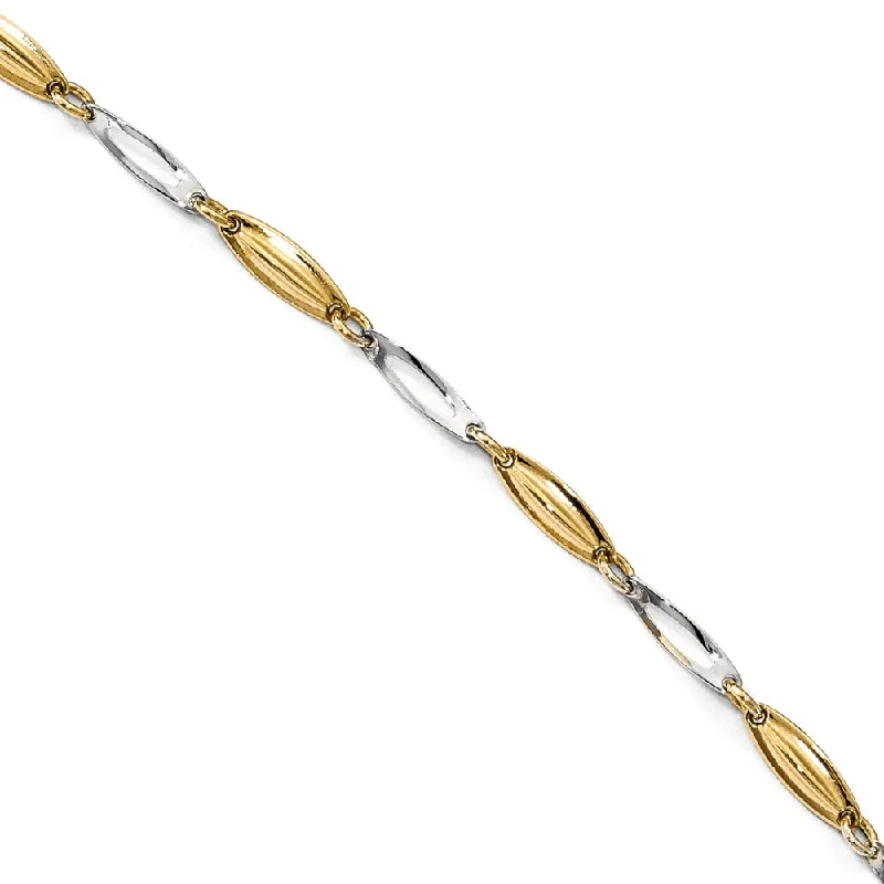 crystal bracelet for women-14k Two Tone Gold 3.2mm Polished Link Anklet, 9-10 Inch