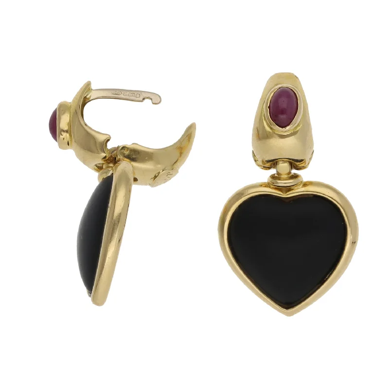 colorful earrings for women-18ct Gold Jet & Ruby Dress/Cocktail Earrings