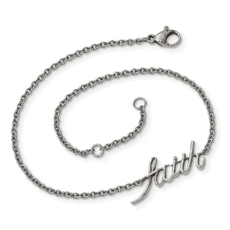 personalized anklet for women-Stainless Steel Polished FAITH with 1in ext. Anklet