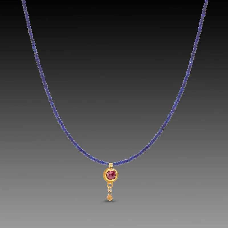 pendant necklace for women-Delicate Lapis and Ruby Necklace