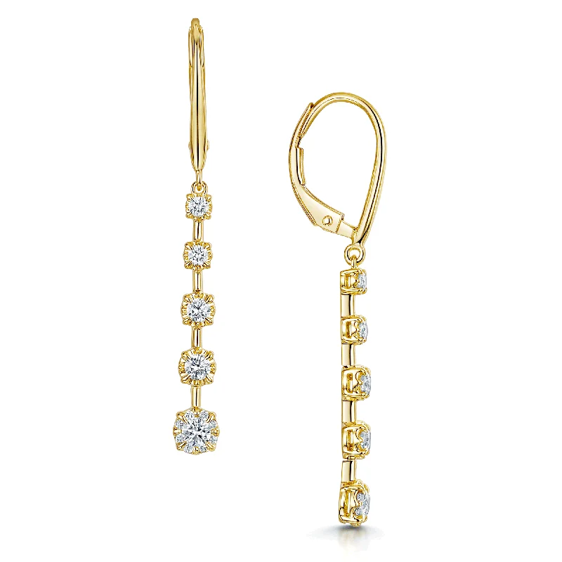 simple gold earrings for women-18ct Yellow Gold Diamond Five Stone Drop Earrings