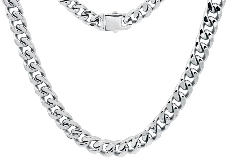 diamond pendant necklace for women-Mens 10mm Stainless Steel Cuban Link Chain Necklace