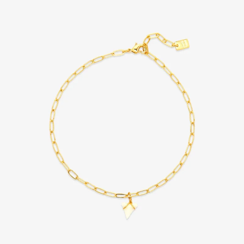 stackable bracelet for women-White Shark Tooth Chain Anklet