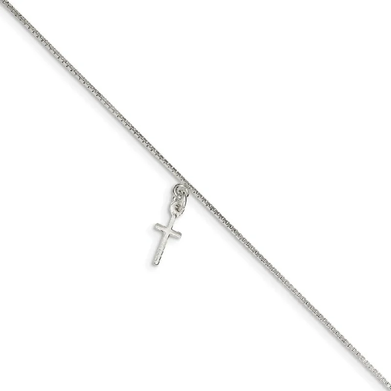 flower bracelet for women-Sterling Silver Cross Anklet, 10 Inch