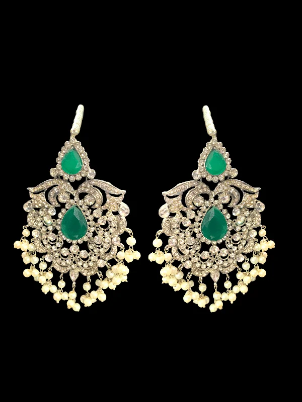 ear cuff earrings for women-DER302  Raaga pakistani zircon earrings in green ( READY TO SHIP )