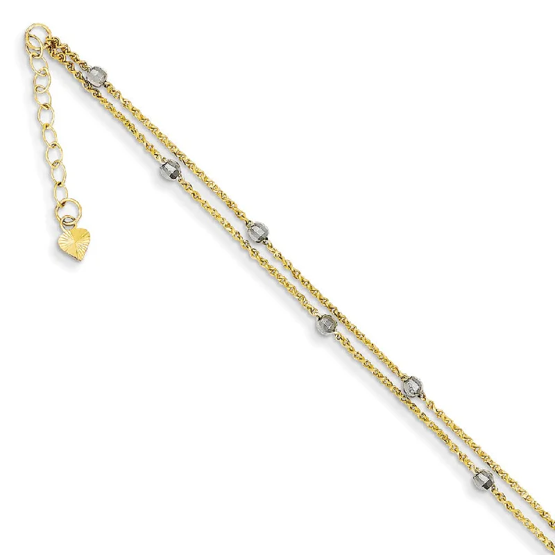 minimalist anklet for women-14k Two-Tone Gold 2 Strand Spiga and Mirror Bead Anklet, 9 Inch