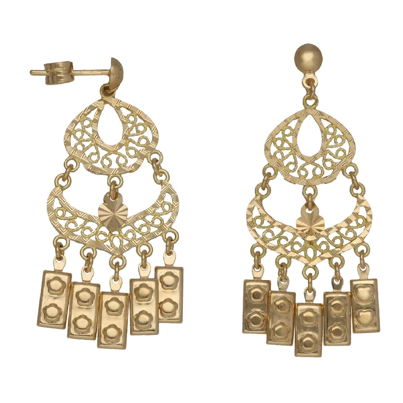 dangle earrings for women-18ct Gold Fancy Drop Earrings