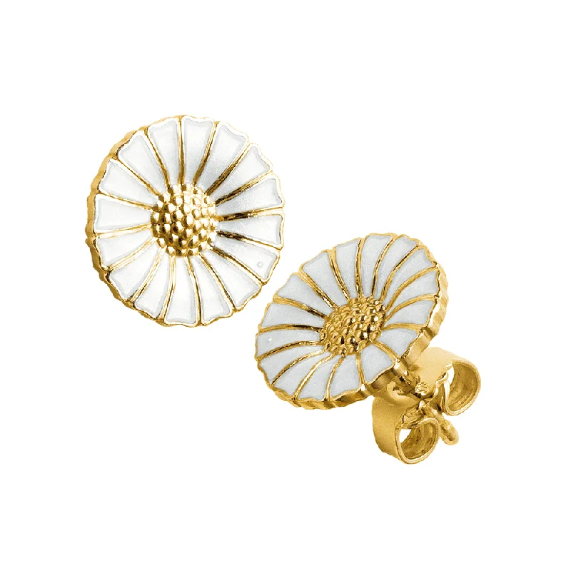 gold dangle earrings for women-Daisy 18ct Gold Plated Sterling Silver & White Enamel Earrings