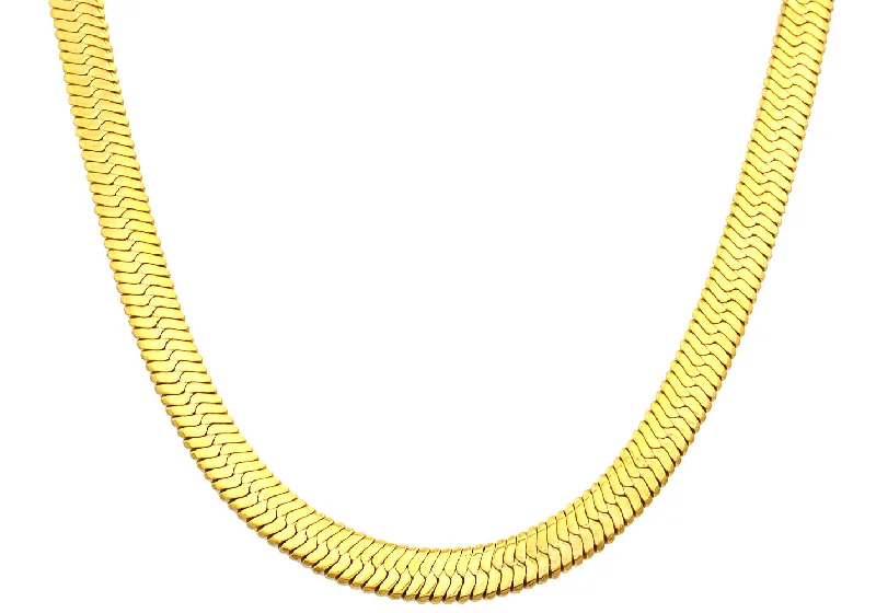 trendy charm necklace for women-Mens Gold Plated Stainless Steel Herringbone Link 20" Chain Necklace