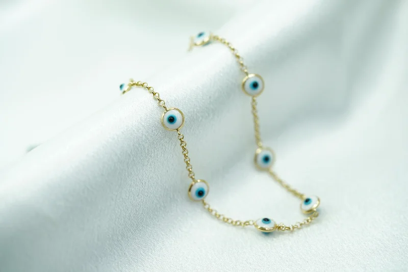 sterling silver anklet for women-14k Eye Rolo Anklet