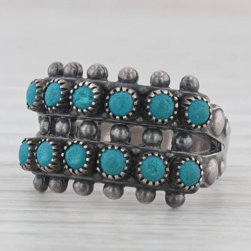 trendy engagement ring for women-Vintage Southwestern Turquoise Ring Sterling Silver Size 7.25-7.5