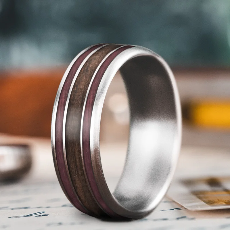 unique wedding ring for women-Custom Design - 3-Inlay Wide Center Ring oOB-X5tJqXuahUGzxcT37rKN