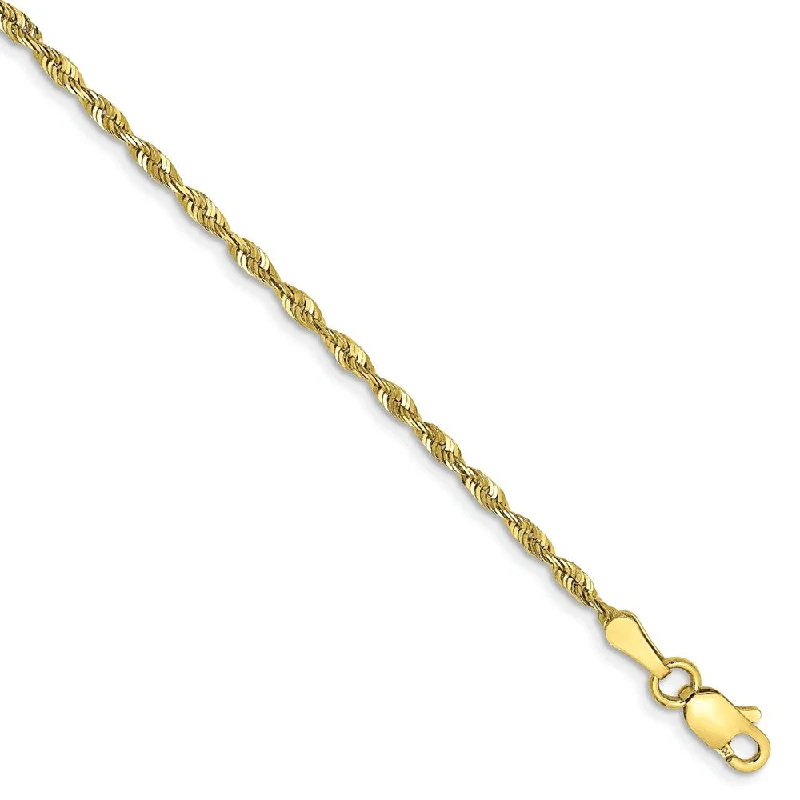 romantic bracelet for women-2mm 10k Yellow Gold Lightweight D/C Rope Chain Anklet, 10 Inch