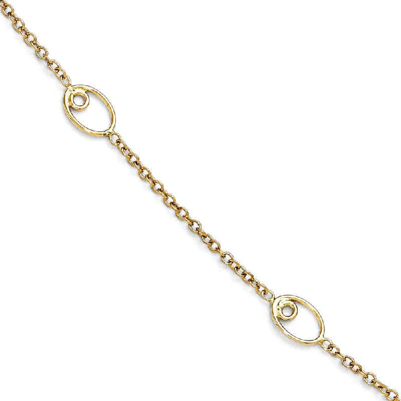 woven anklet for women-14k Yellow Gold Oval Station Link Anklet, 10-11 Inch