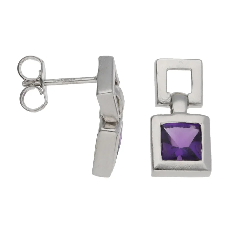 butterfly earrings for women-9ct White Gold Amethyst Drop Earrings