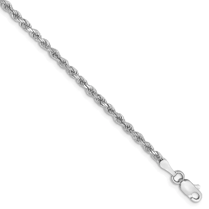 stackable anklet for women-2.25mm, 14k White Gold, Diamond Cut Solid Rope Chain Anklet, 9 Inch