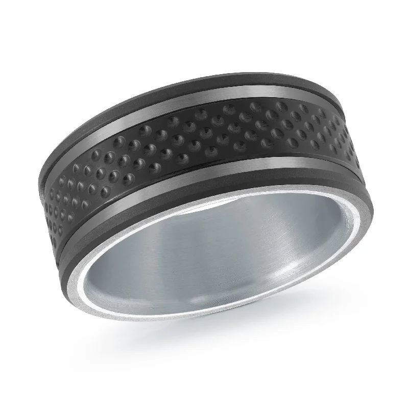 custom-designed engagement ring for women-Titanium with Carbon Fiber and 14K White Gold Ring from the Titanium Collection by Malo - MRDTI-019-9BW