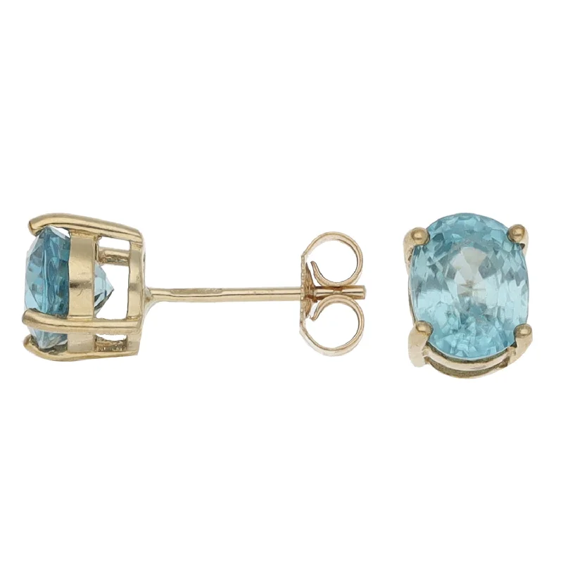 crystal stud earrings for women-9ct Gold Blue Zircon Stud Earrings