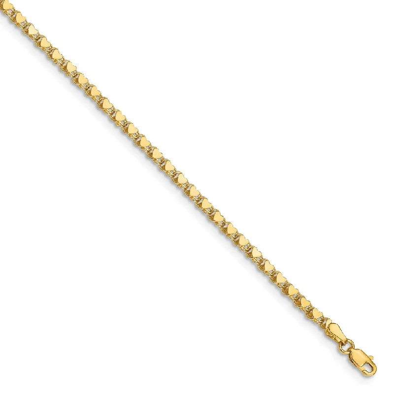 ankle bracelet for women-14k Yellow Gold 3mm Double-Sided Heart Anklet, 10 Inch