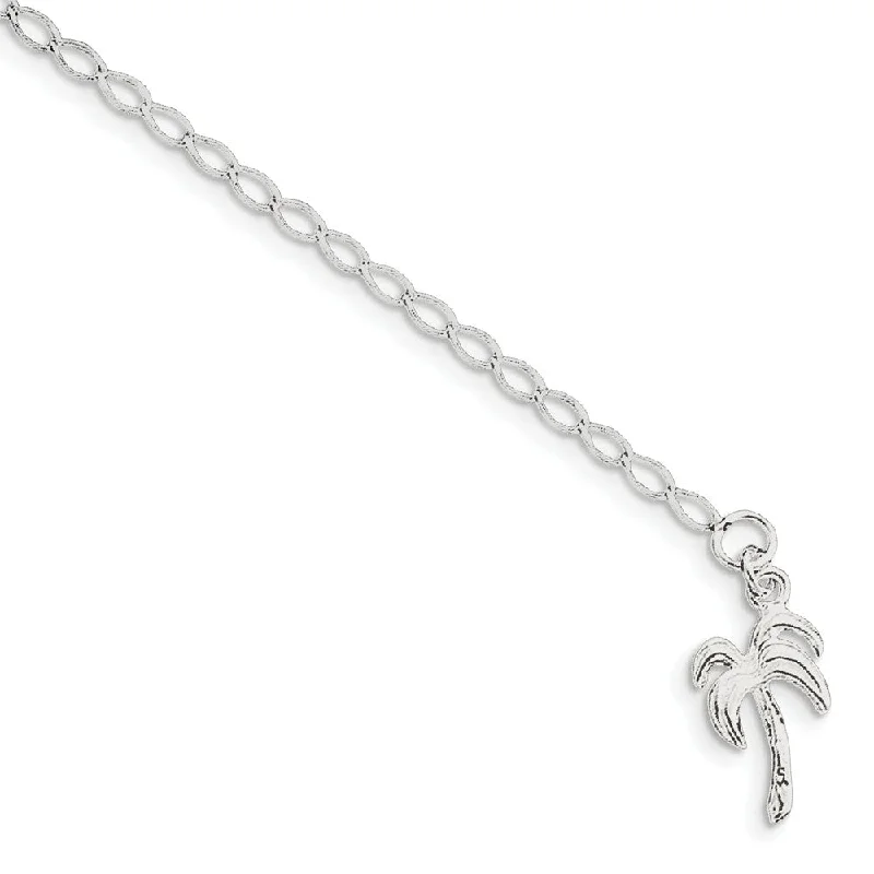 sterling silver bracelet for women-Sterling Silver Palm Tree Open Link Anklet