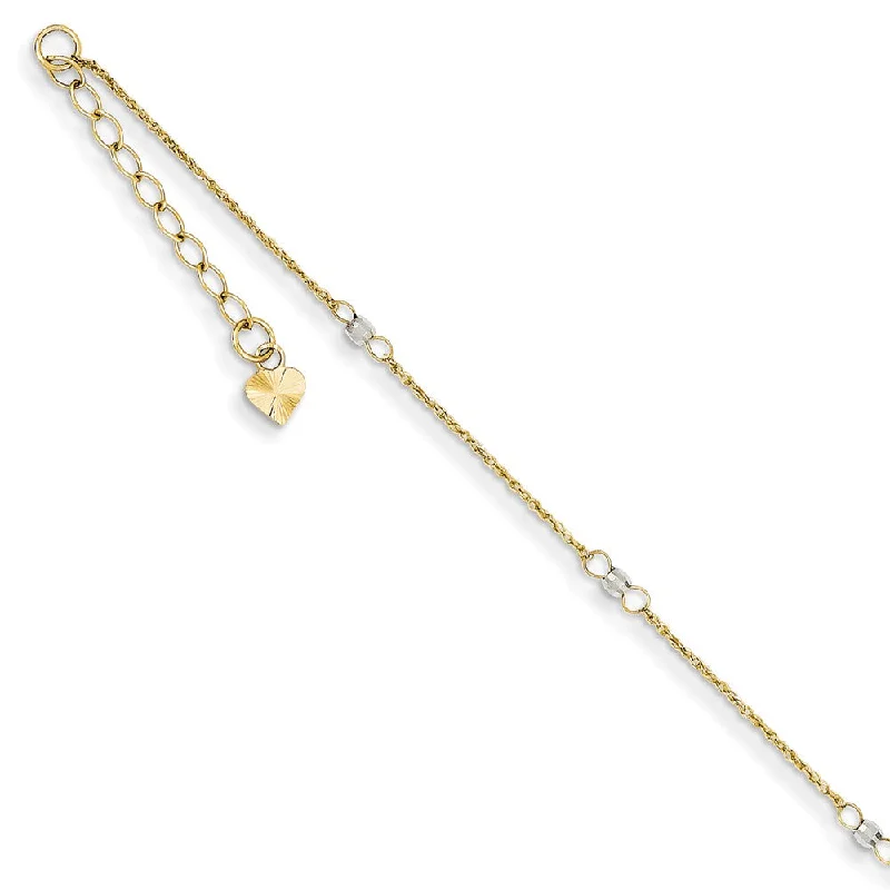 pearl anklet for women-14k Two-Tone Gold Ropa and Mirror Bead Chain Anklet, 9-10 Inch