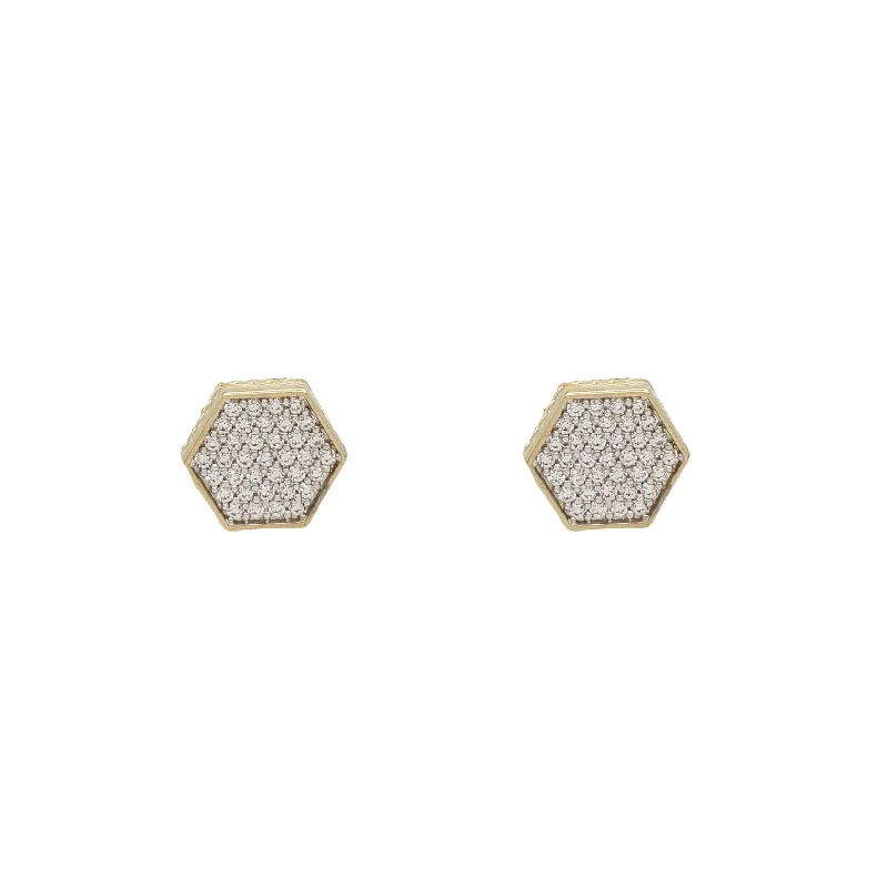 custom name earrings for women-Zirconia Hexagon Stud Earrings (14K)