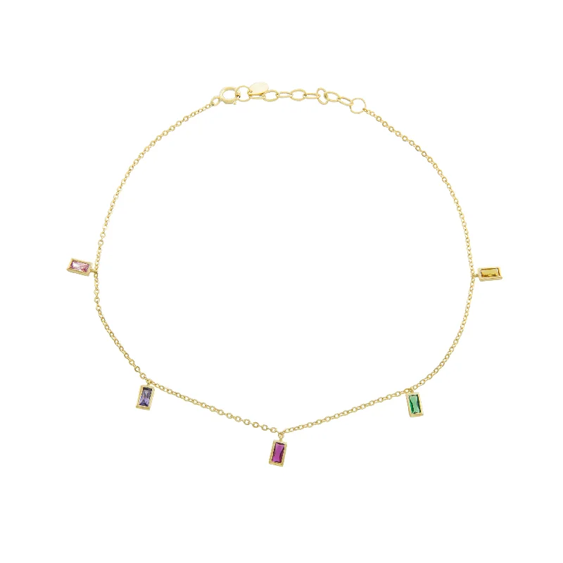 bold bracelet for women-Rainbow Baguette Anklet