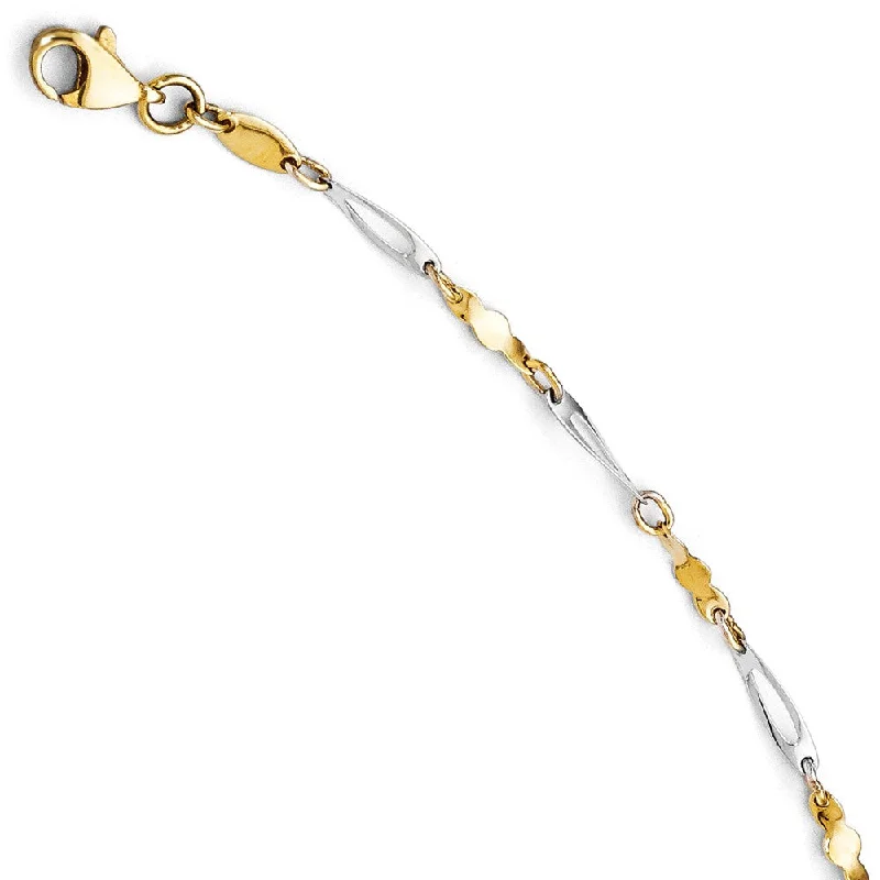 snake chain bracelet for women-14k Two Tone Gold 3mm Polished Fancy Link Anklet, 10 Inch