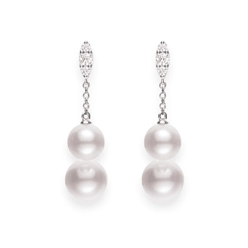 teardrop earrings for women-Morning Dew 18ct White Gold Pearl & Diamond Drop Earrings