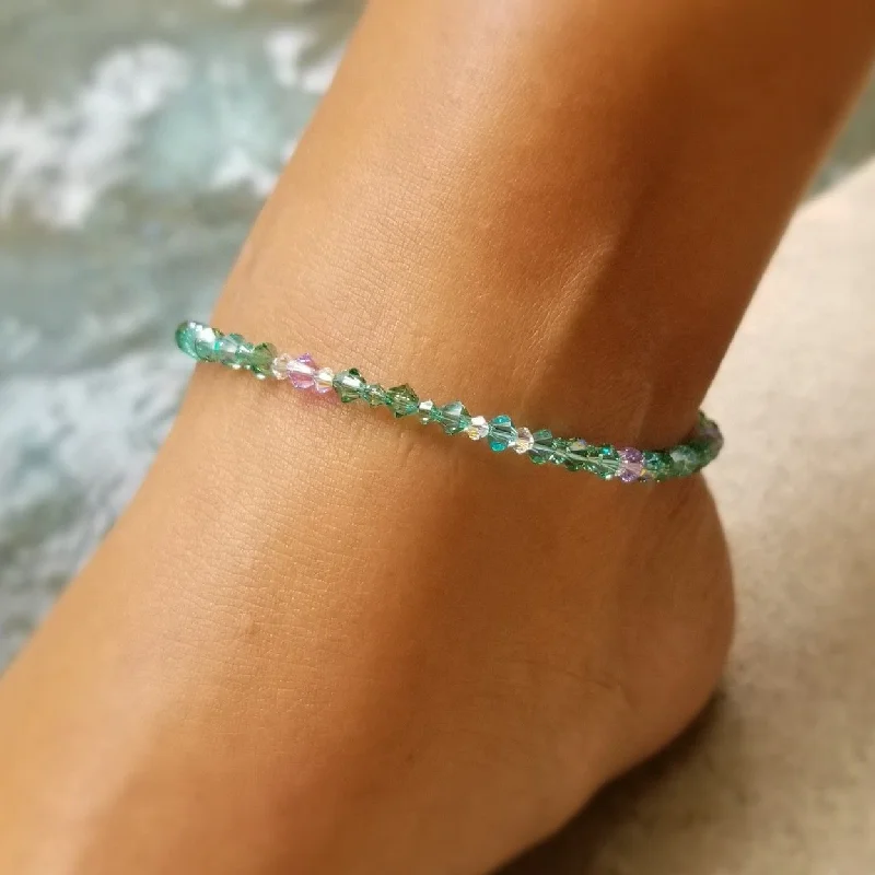 dainty anklet for women-Swarovski™ Crystals Anklet - Luminous Turquoise w/ Violet accents