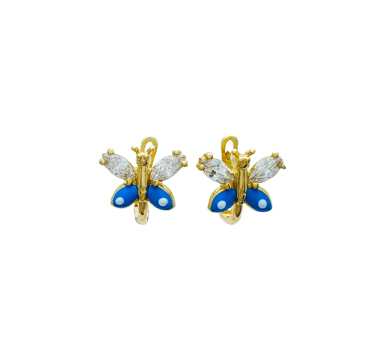 boho earrings for women-Butterfly CZ Earrings (14K)