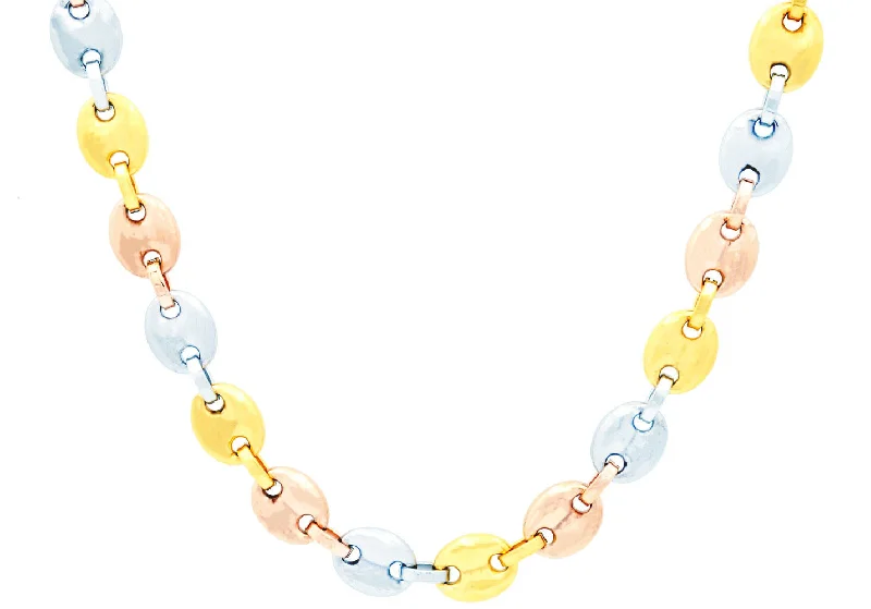 colorful necklace for women-Mens Tri Color Stainless Steel Puff Mariner Link Chain Necklace