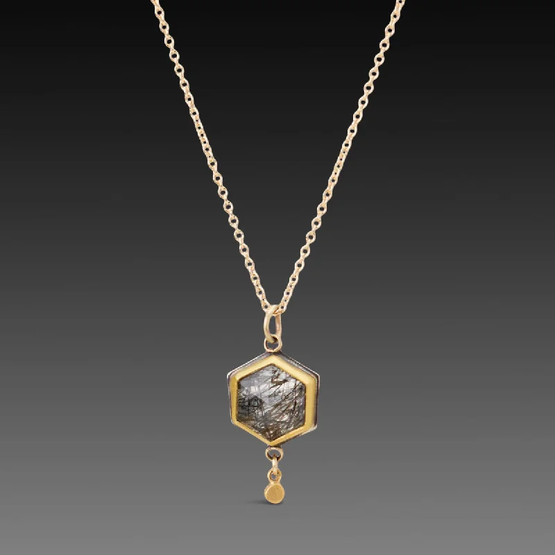 gemstone pendant necklace for women-Tourmalinated Quartz Necklace in Gold