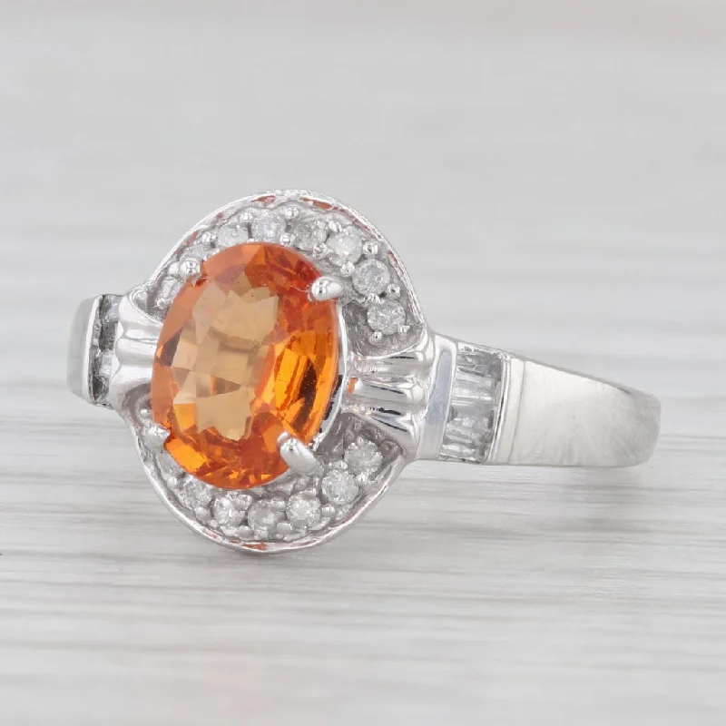 oval diamond engagement ring for women-1.68ctw Orange Garnet Diamond Halo Ring 10k White Gold Size 6.25